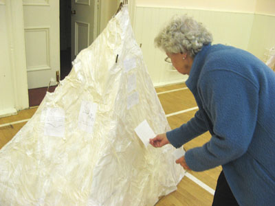 Customising the wigwams with drawings and hand-written text made earlier!